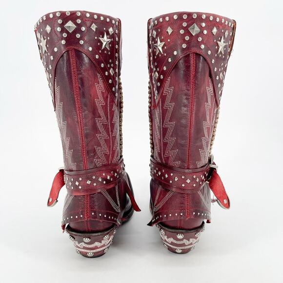 Rare Old Gringo Red Star Studded Belted Leather Western Cowgirl Boot size 7 - Picture 7 of 11